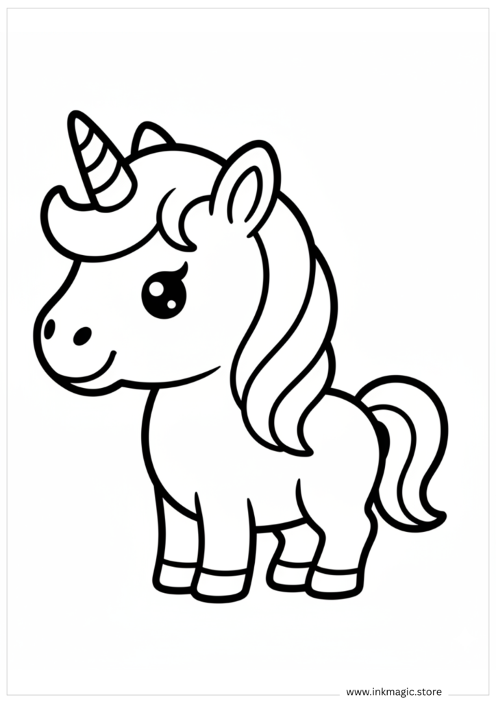 kawaii unicorn coloring page with big eyes