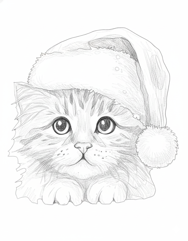 Cute Cat Christams Coloring Page