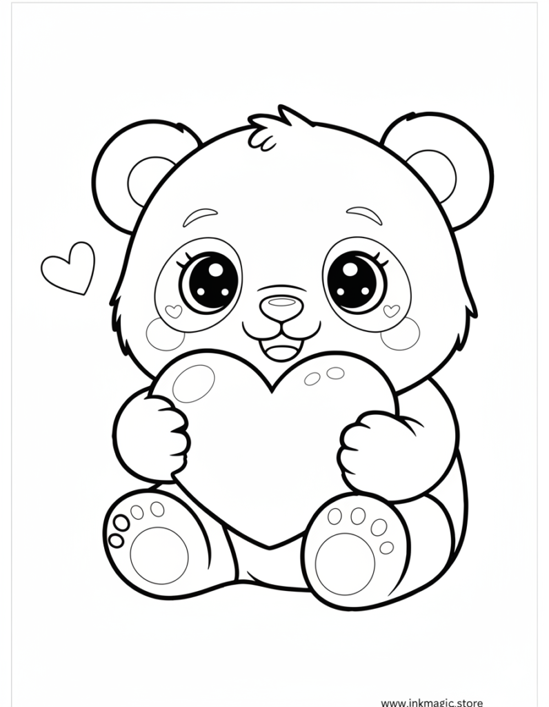 cute panda with heart coloring page